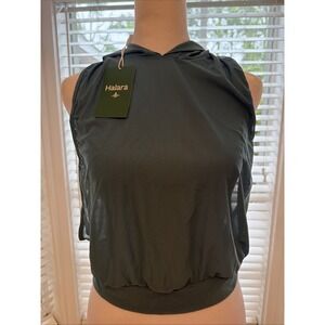 Halara Hooded Drawstring Sleeveless Cropped Running Tank Top NWT XS Blue Green
